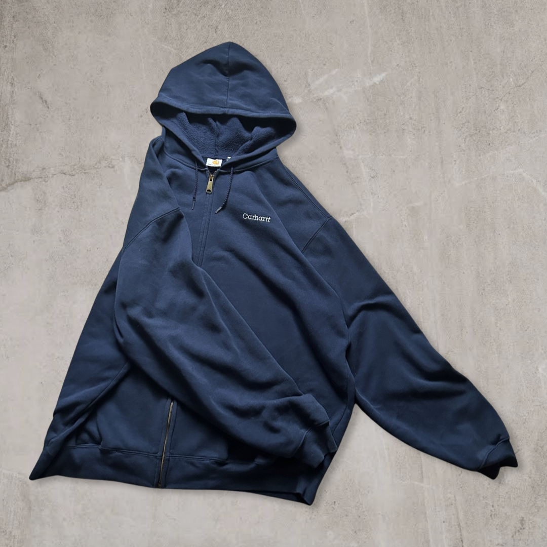 Navy Blue Carhartt Hooded Fleece Jacket Y2K 2000s (XXL)