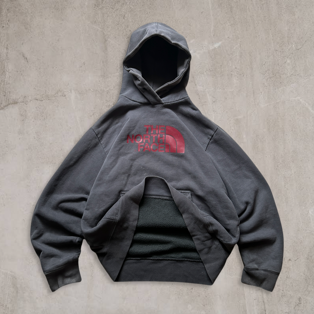 Faded Grey North Face Hoodie Y2K 2000s (L)