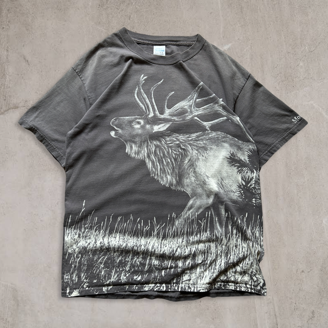 Faded Grey Elk All Over Print Shirt 1990s (L)