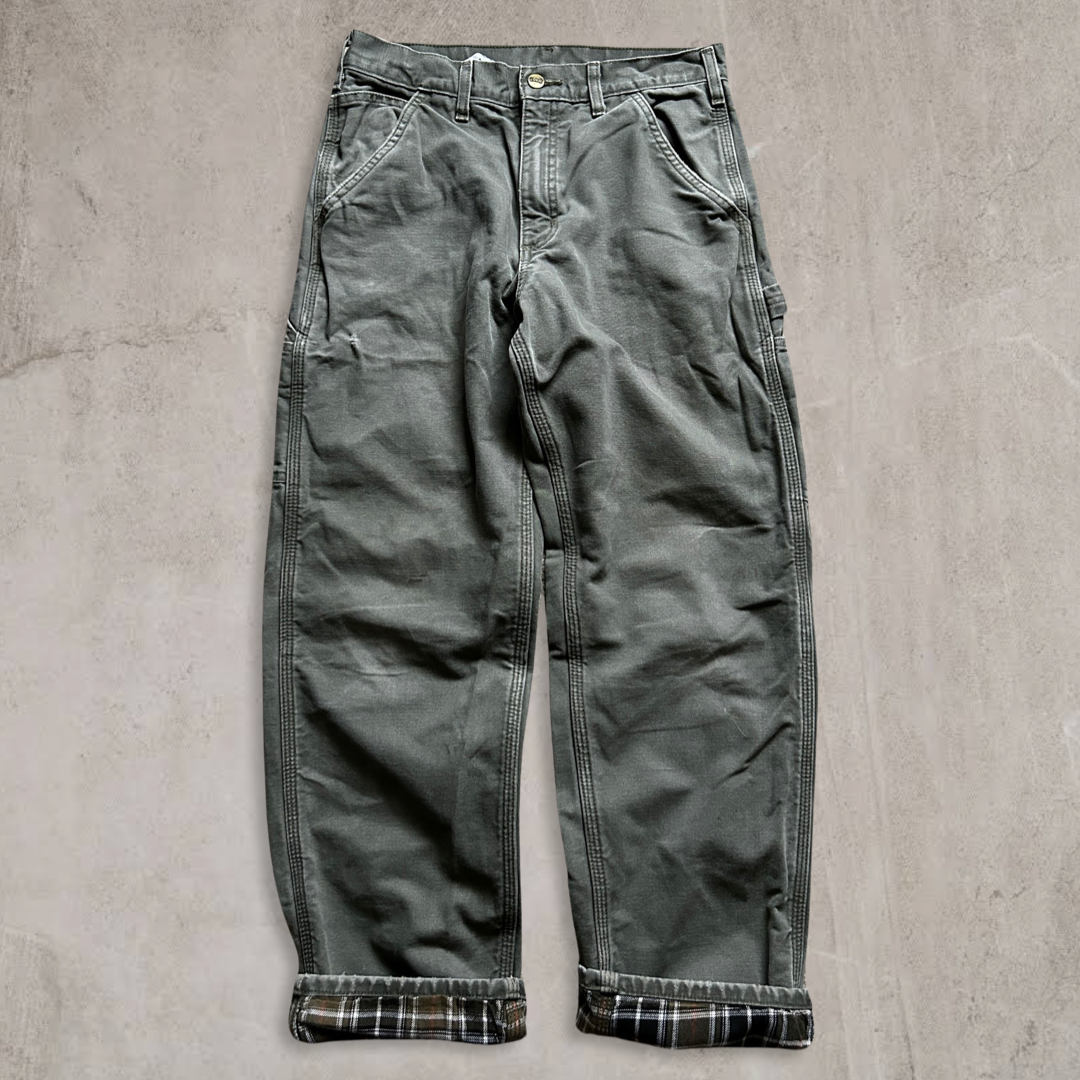 Moss Green Carhartt Carpenter Pants Flannel Lined 2000s (30x30)