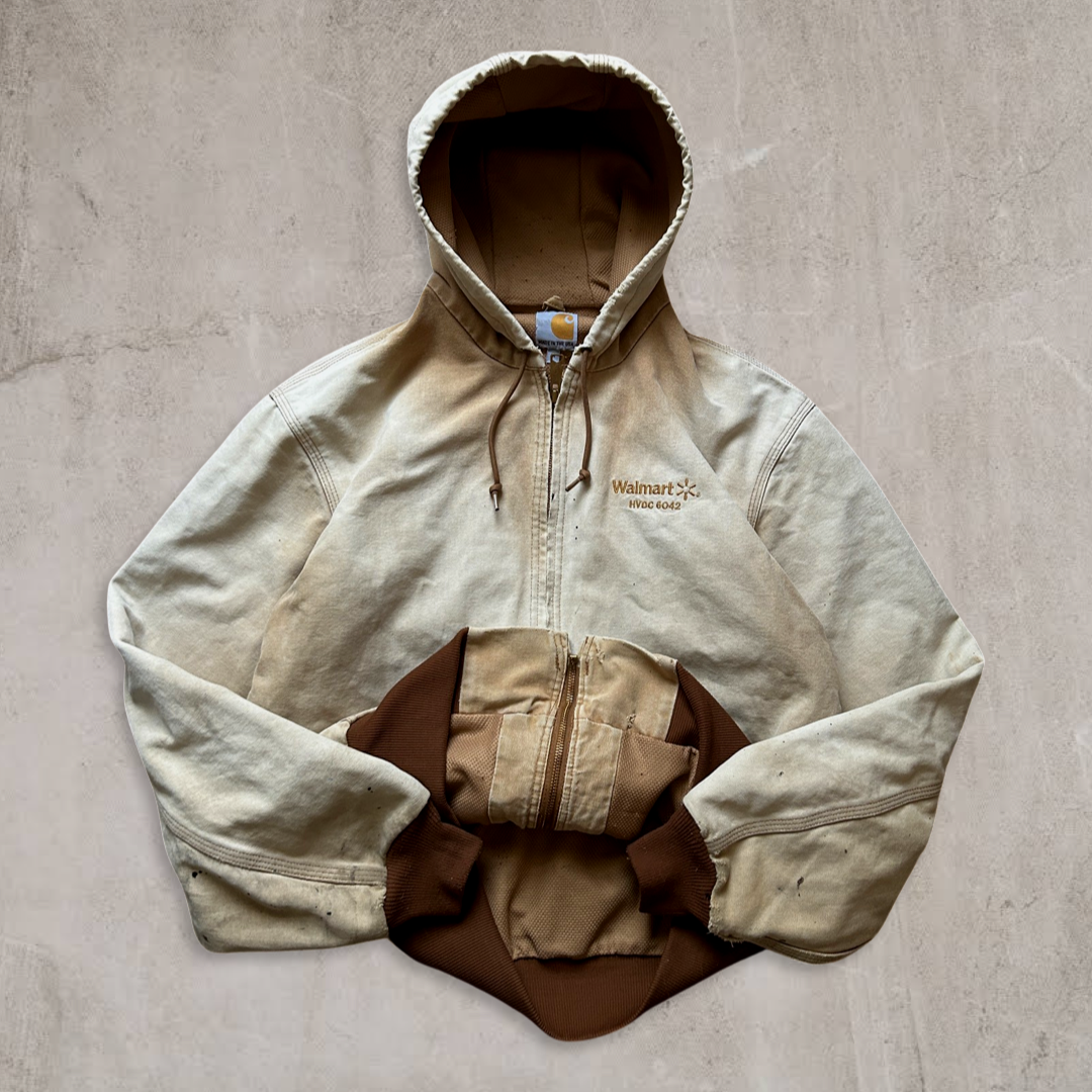 Sun Faded Tan Carhartt Hooded Jacket 2000s (M)
