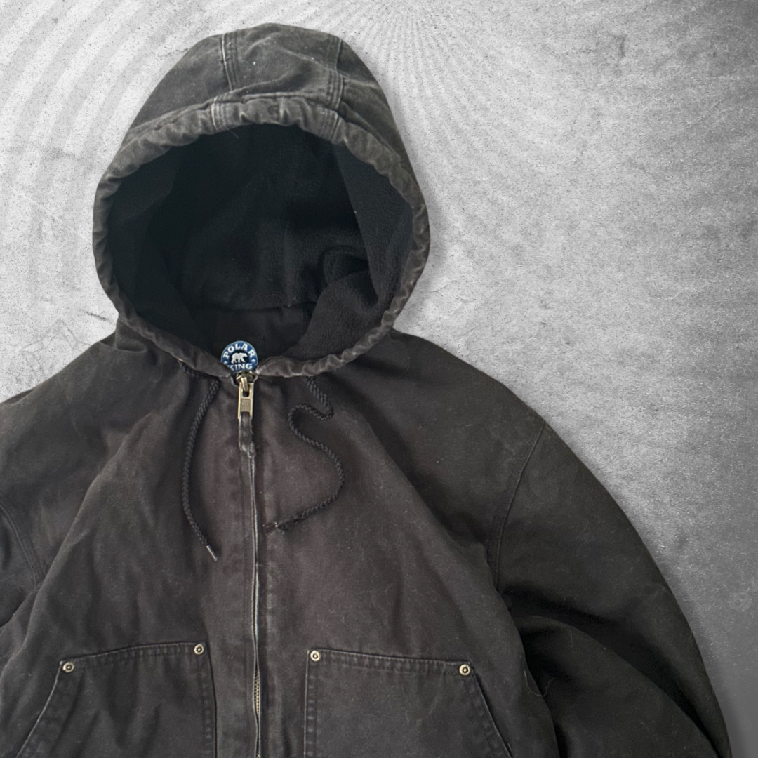 Faded Black Hooded Work Jacket 1990s (M)