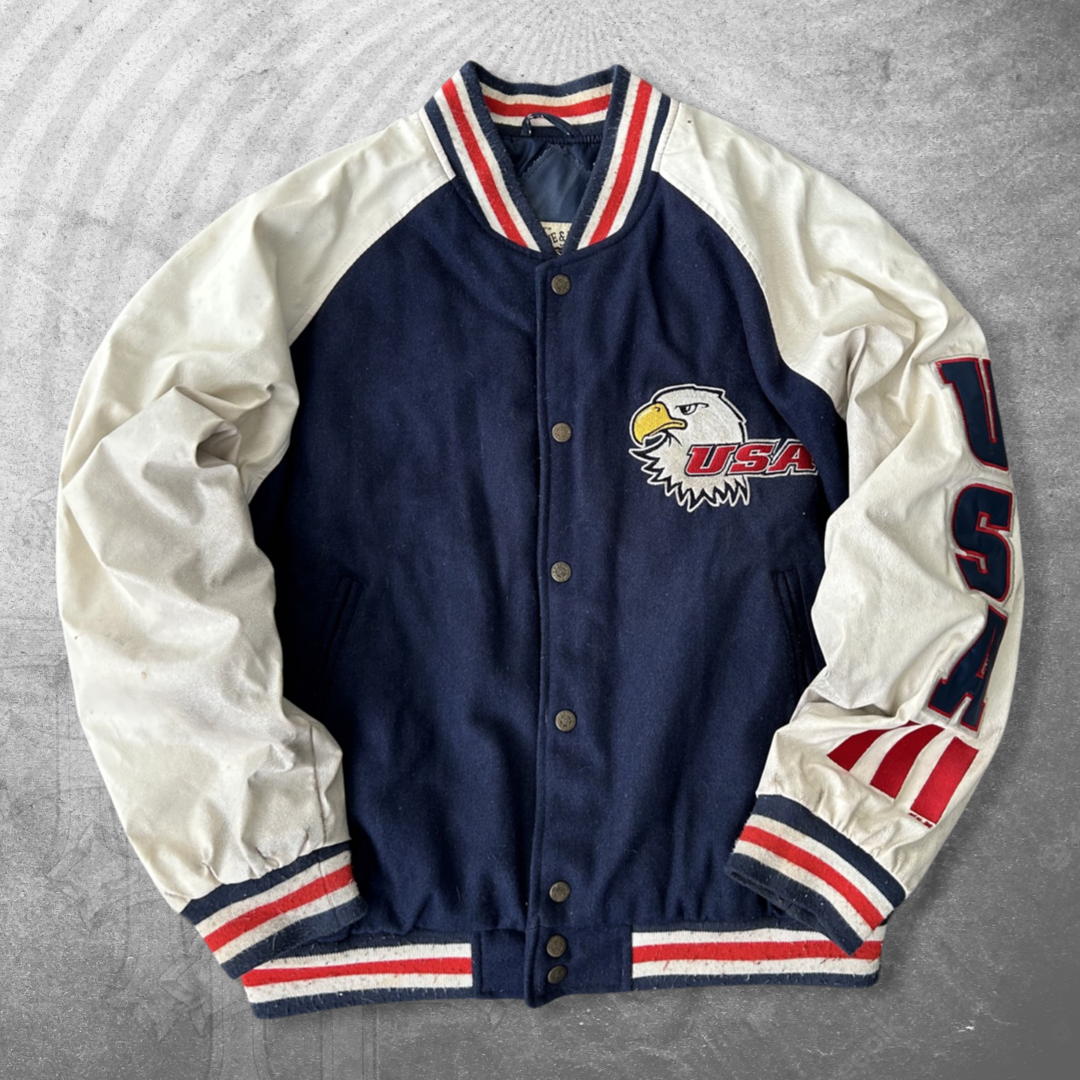 Distressed USA Varsity Jacket 1990s (L)