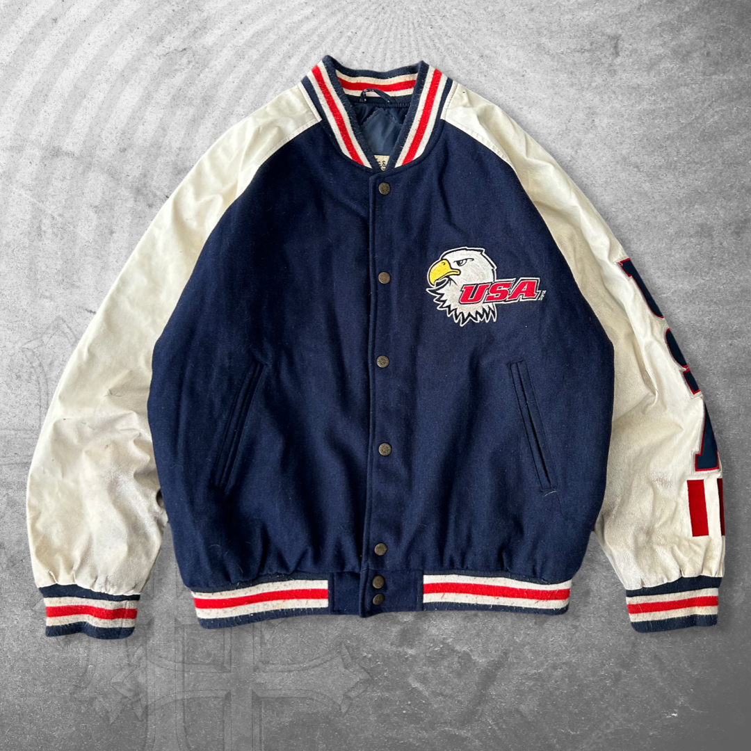 Distressed USA Varsity Jacket 1990s (L)