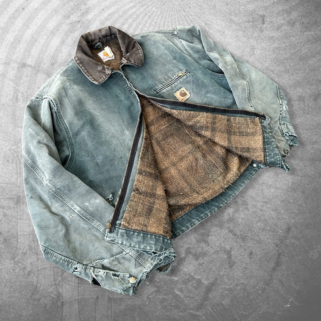 Thrashed Faded Moss Green Carhartt Detroit Jacket 1990s (M/L)