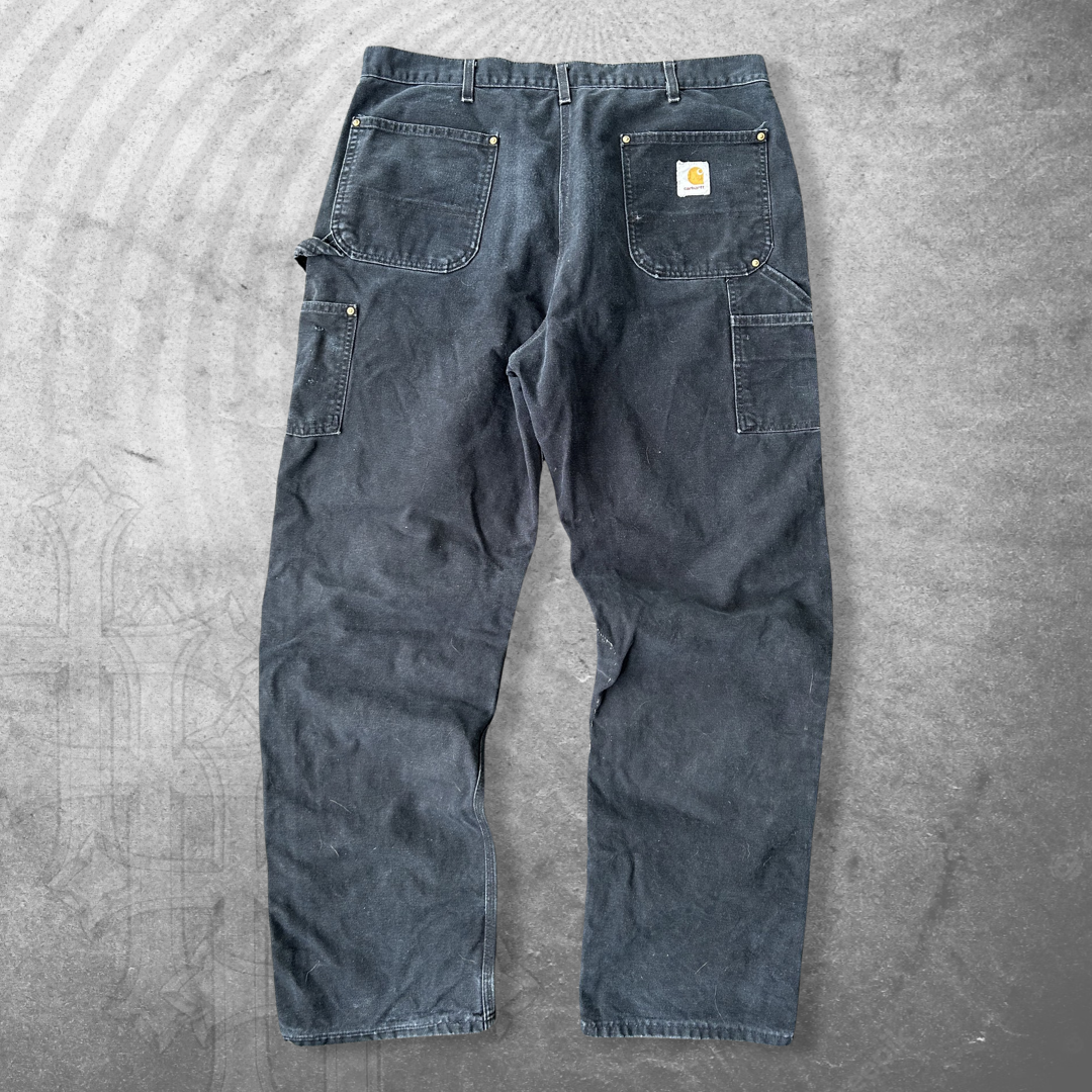 Faded Distressed Black Carhartt Double Knee Pants 1990s (38x32)