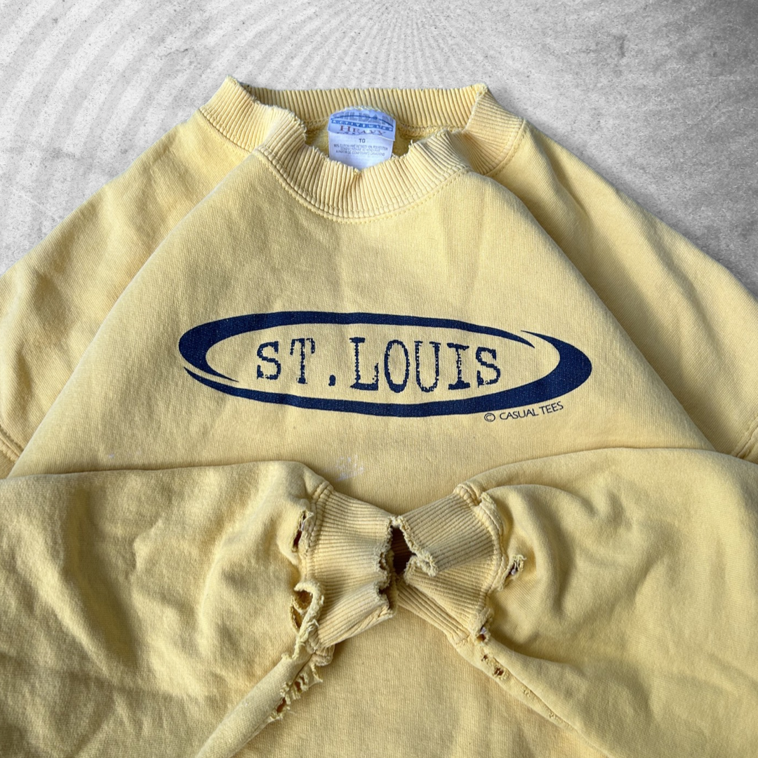 Thrashed Mustard Yellow St Louis Sweatshirt 1990s (L)