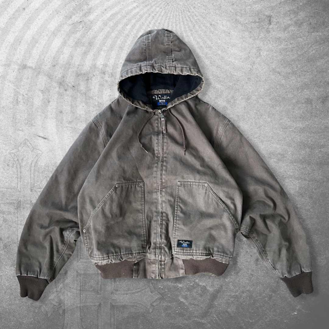 Faded Mocha Brown Hooded Work Jacket 1990s (L)
