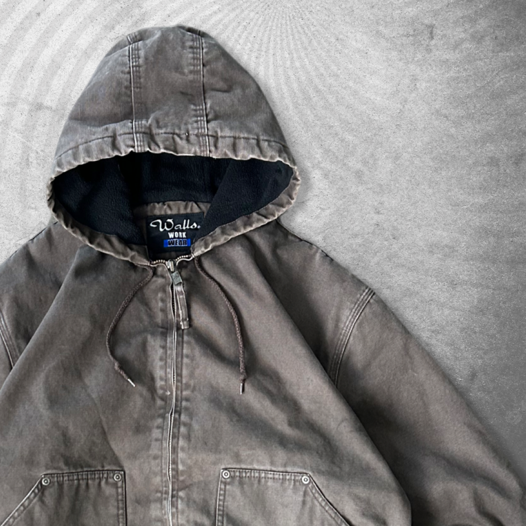 Faded Mocha Brown Hooded Work Jacket 1990s (L)
