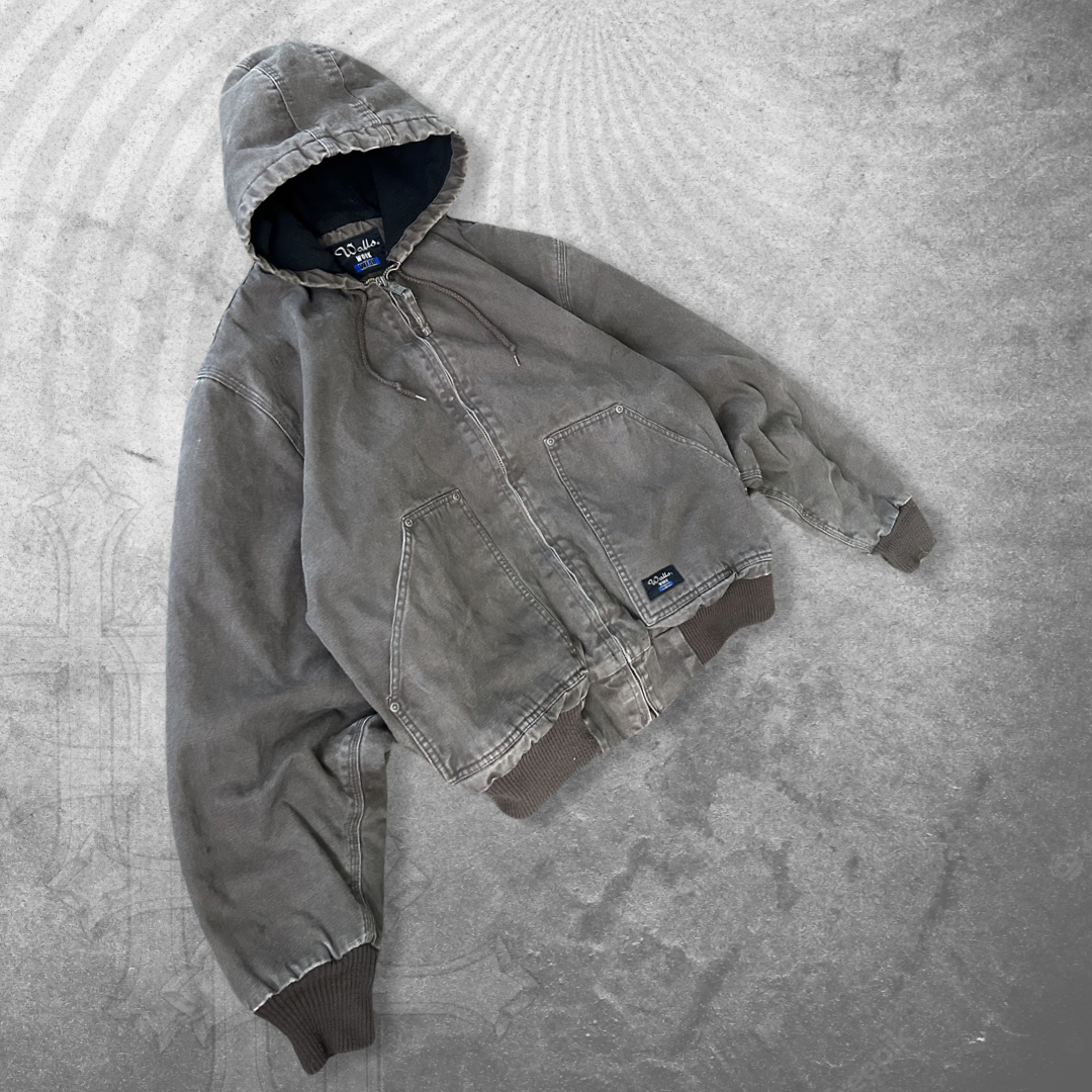 Faded Mocha Brown Hooded Work Jacket 1990s (L)