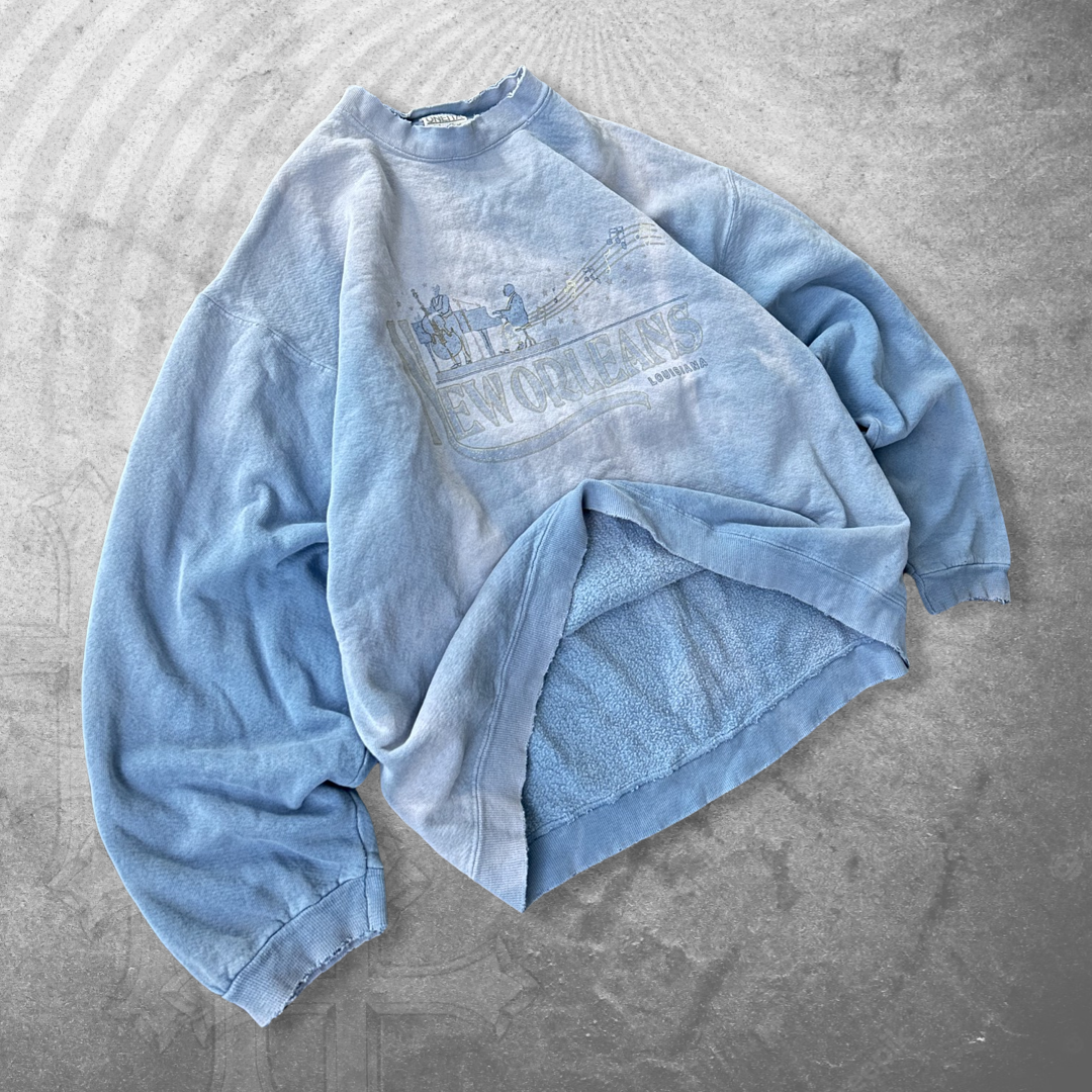 Faded Distressed Blue New Orleans Sweatshirt 1990s (M/L)