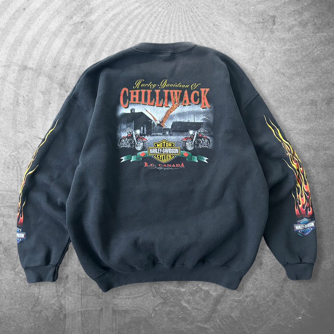 Black Harley Flame Eagle Sweatshirt 1990s (XL)