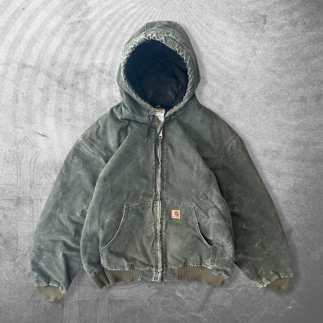 Faded Moss Green Carhartt Hooded Jacket 1990s (XL)