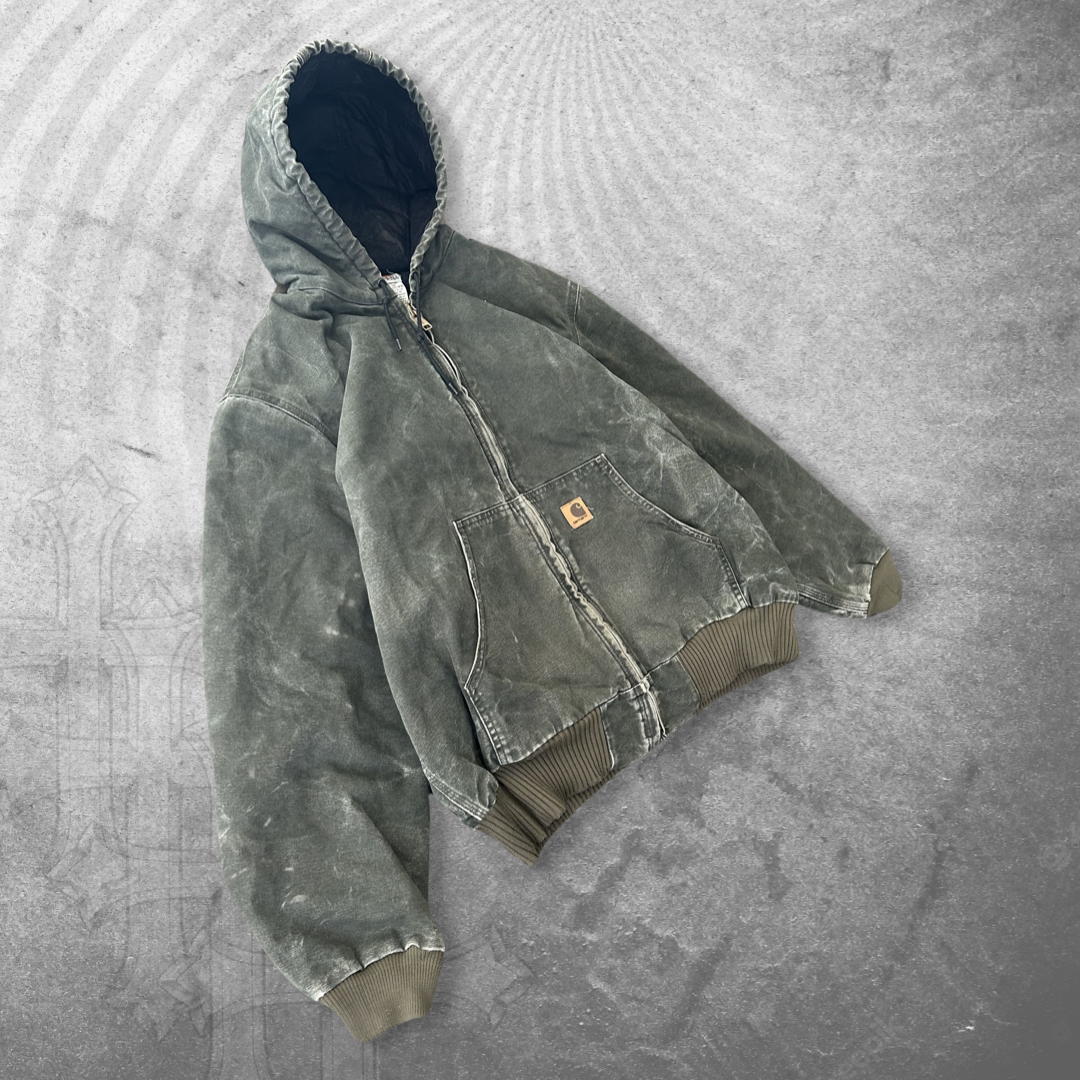 Faded Moss Green Carhartt Hooded Jacket 1990s (XL)