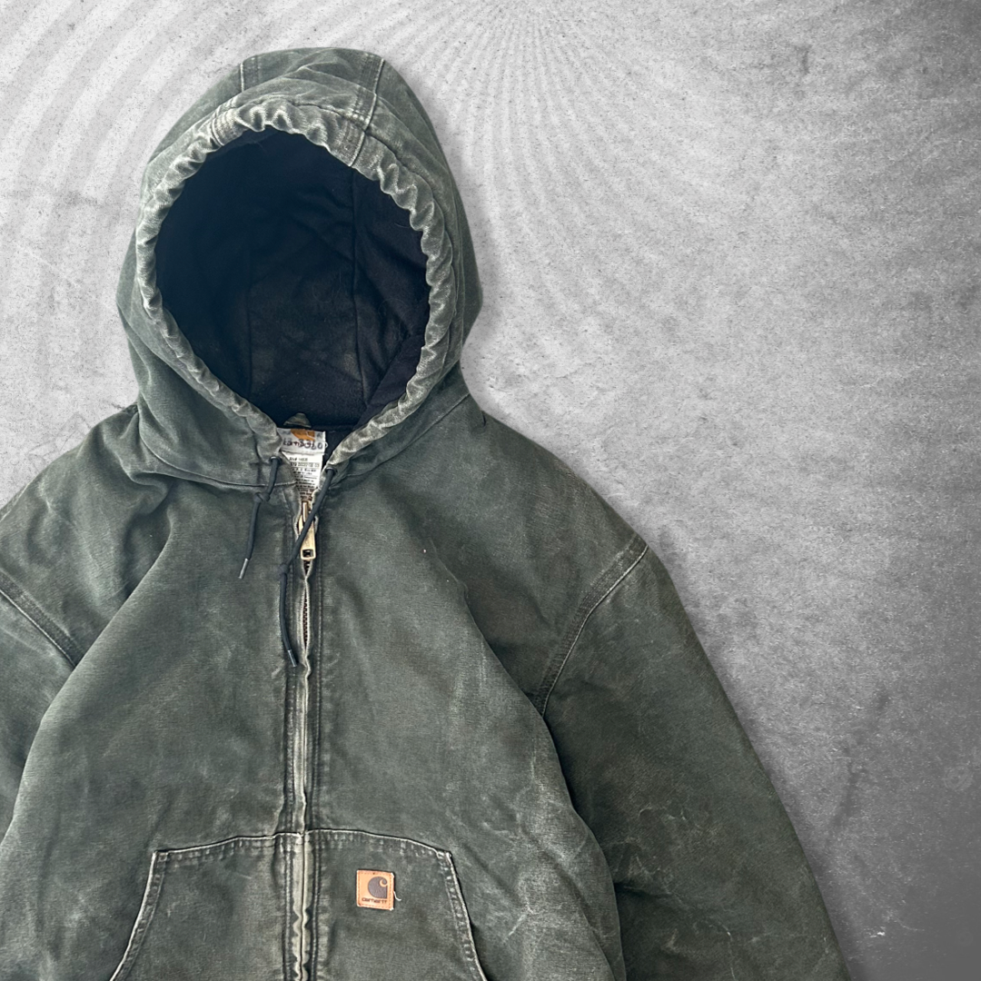 Faded Moss Green Carhartt Hooded Jacket 1990s (XL)