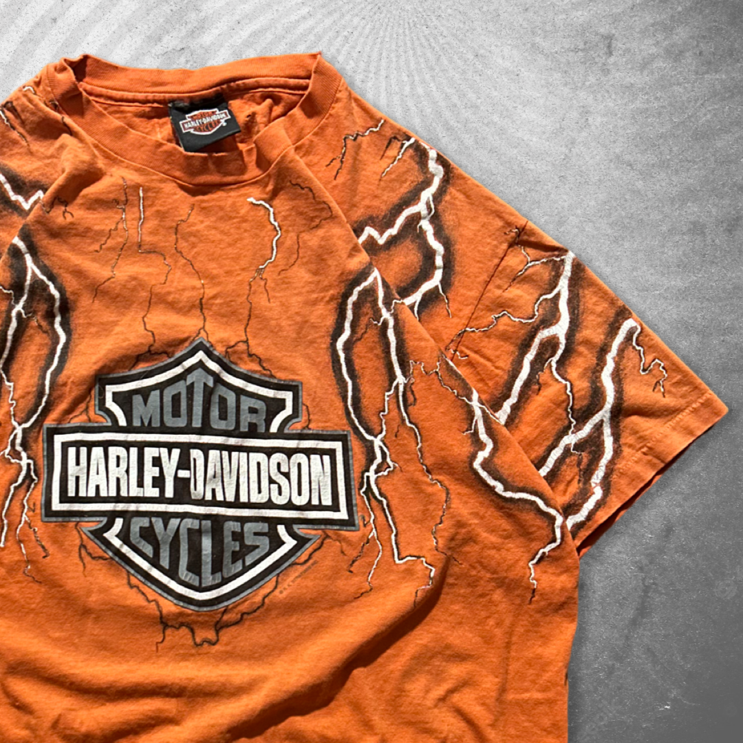 Faded Orange Harley Lighting Shirt 1990s (L)