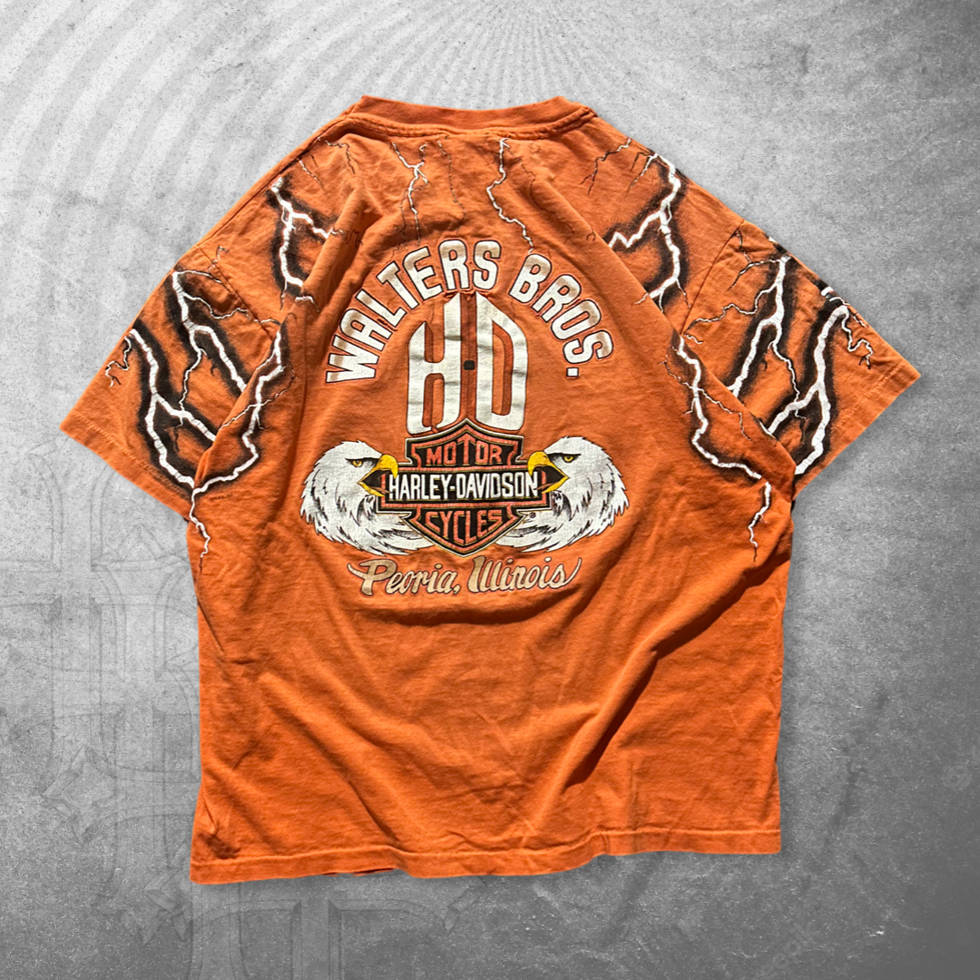 Faded Orange Harley Lighting Shirt 1990s (L)