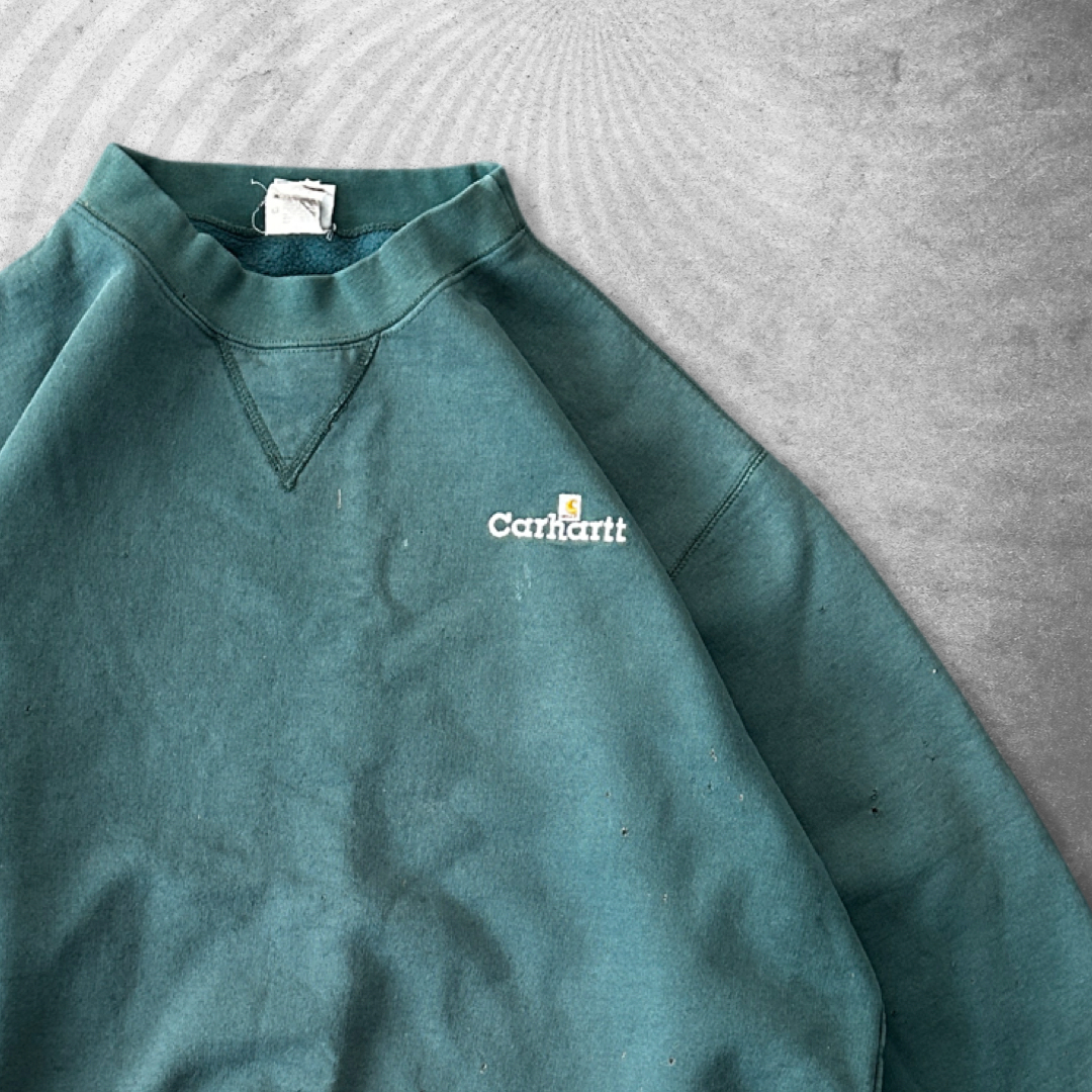 Boxy Distressed Forest Green Carhartt Sweatshirt 1990s (XL)