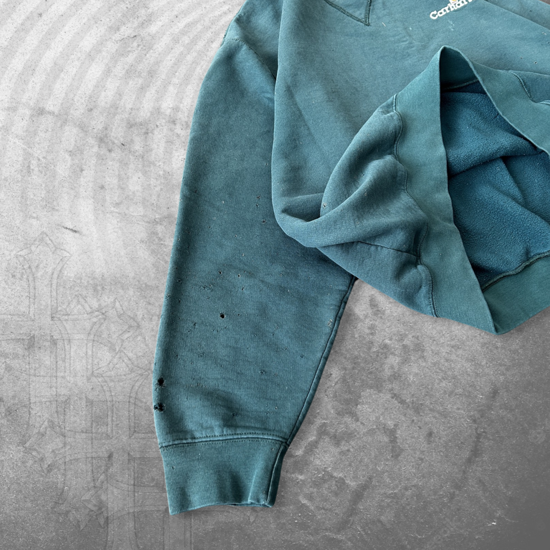 Boxy Distressed Forest Green Carhartt Sweatshirt 1990s (XL)