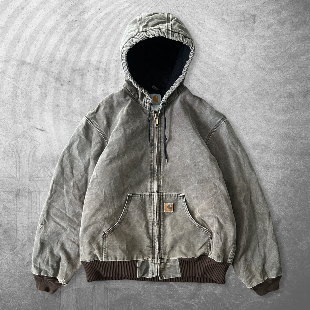 Faded Brown Carhartt Hooded Work Jacket 1990s (M)