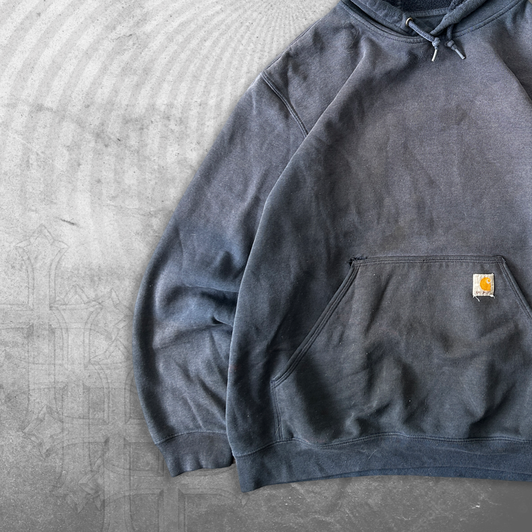 Faded Distressed Navy Blue Carhartt Hoodie 2000s (XL)