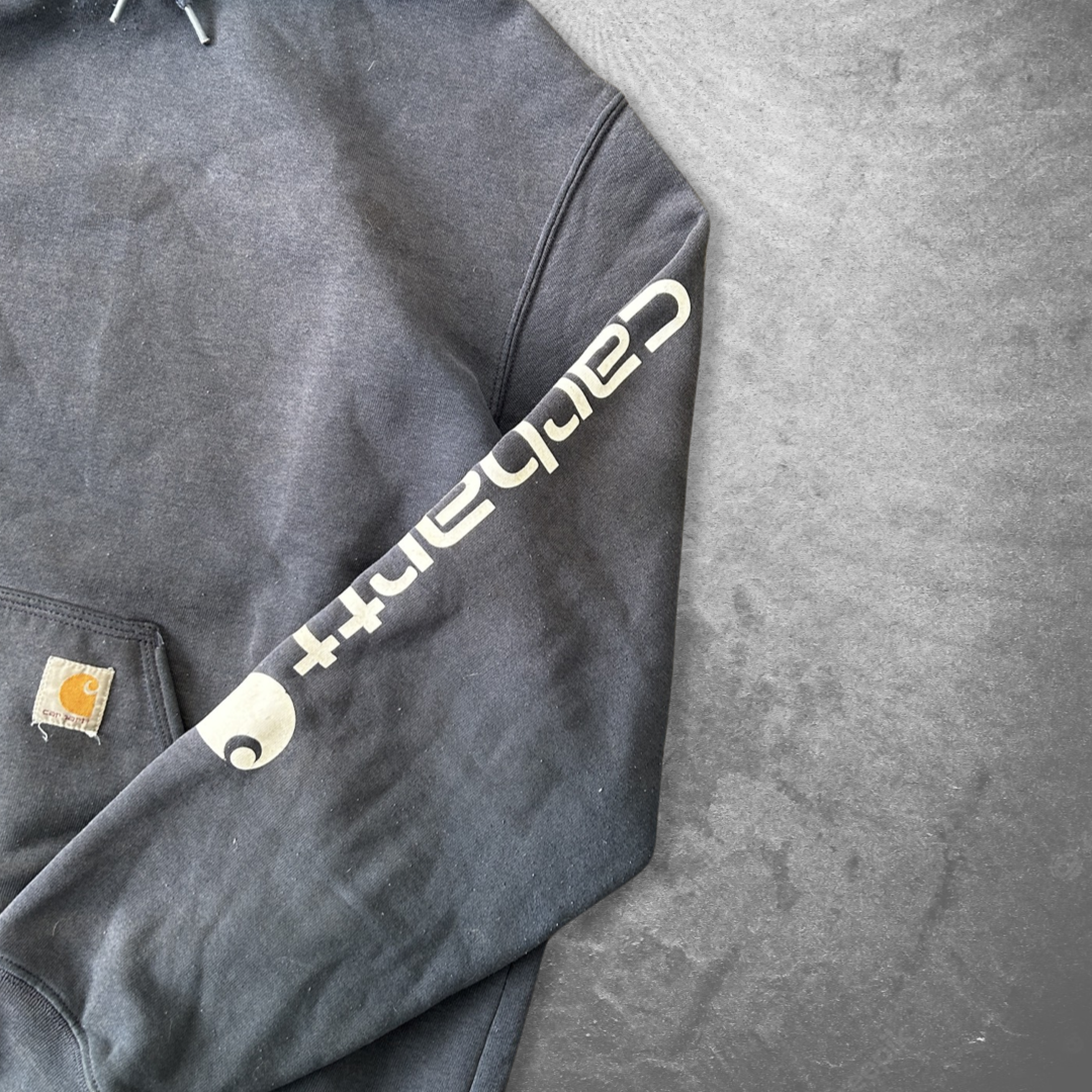 Faded Distressed Navy Blue Carhartt Hoodie 2000s (XL)