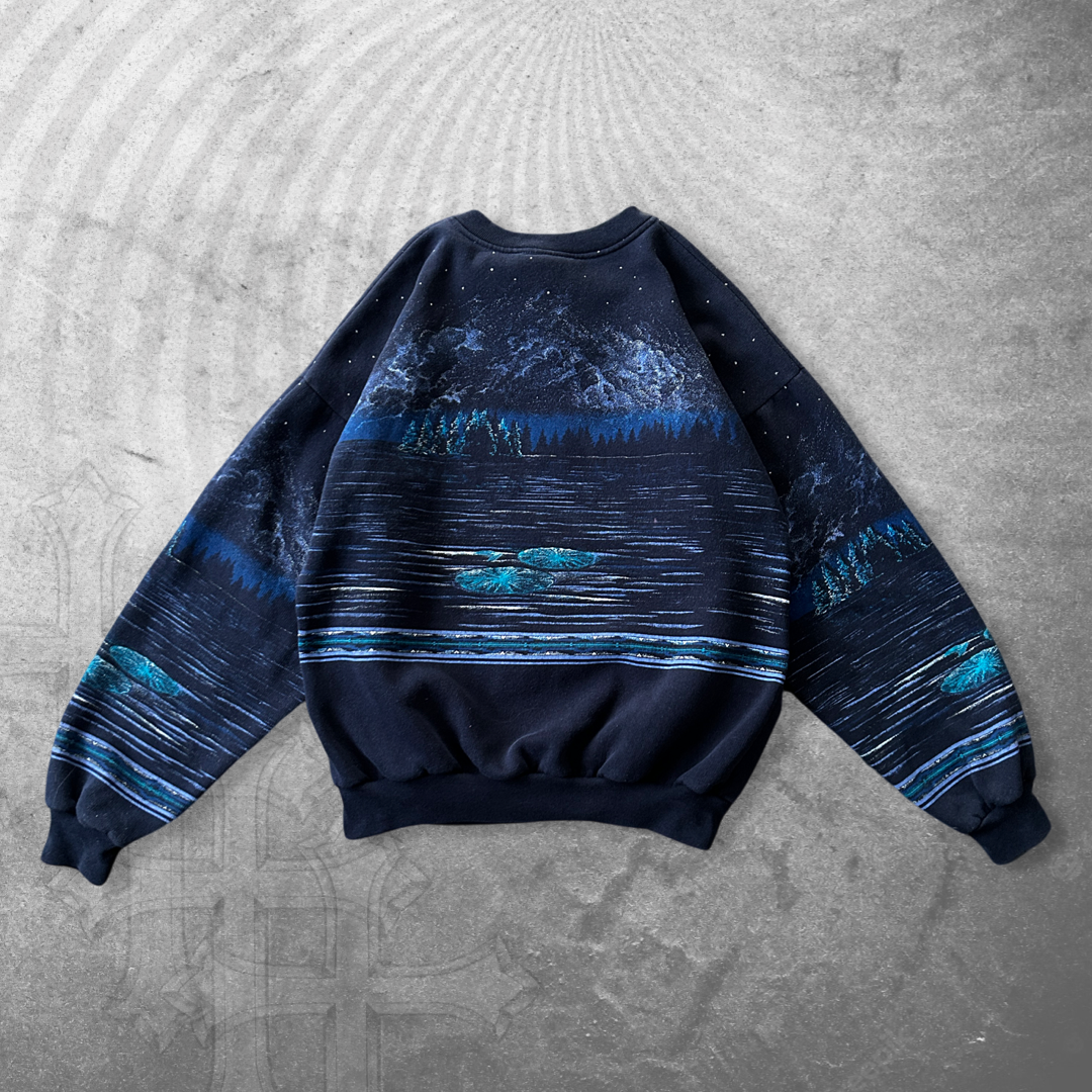 Navy Mallard All Over Print Sweatshirt 1990s (L)