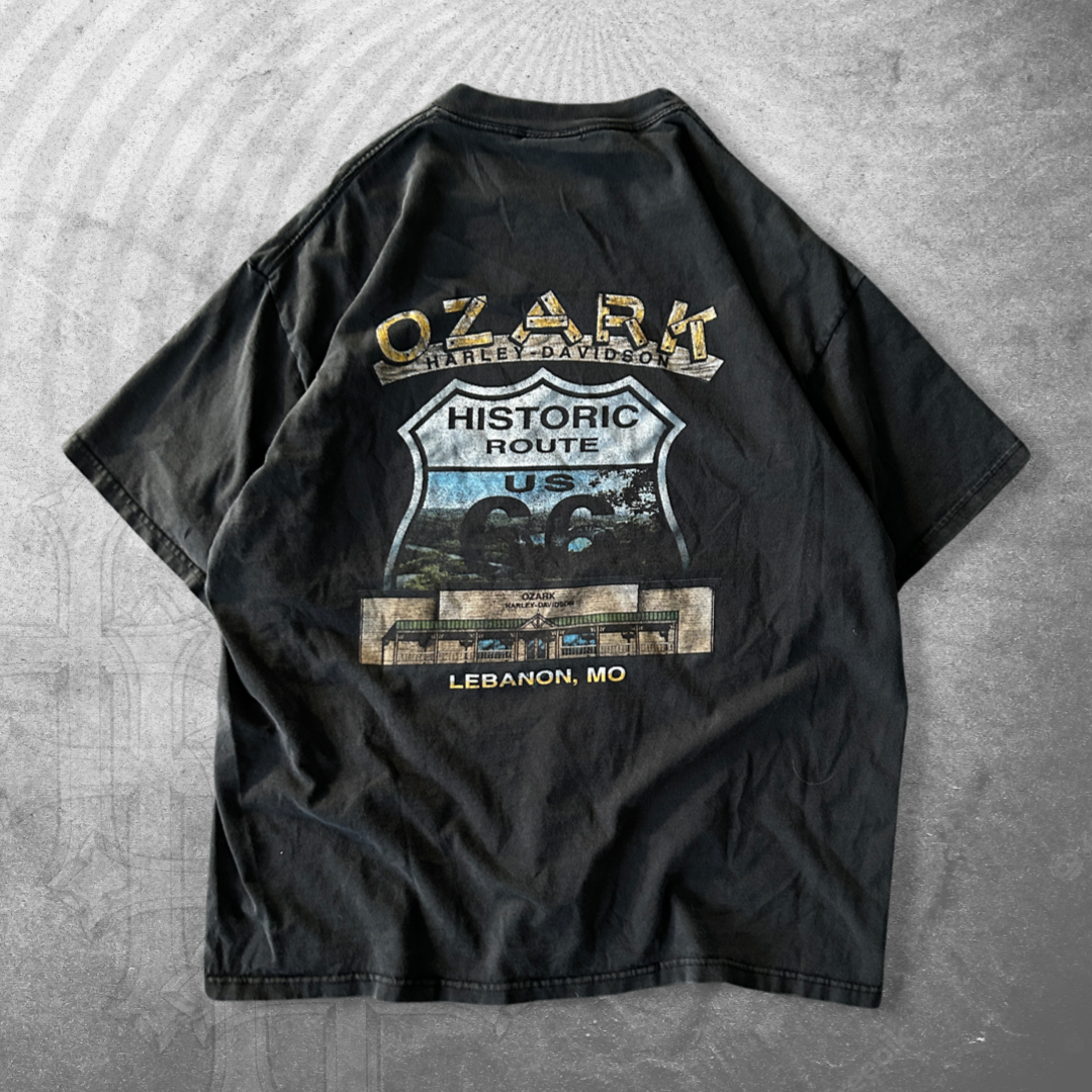Faded Black Harley Flame Logo Shirt 2000s (L)