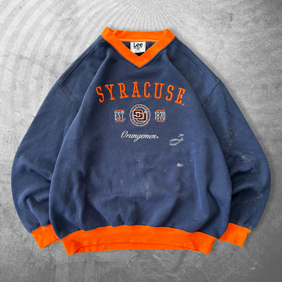 Distressed Navy Syracuse Sweatshirt 1990s (XL)