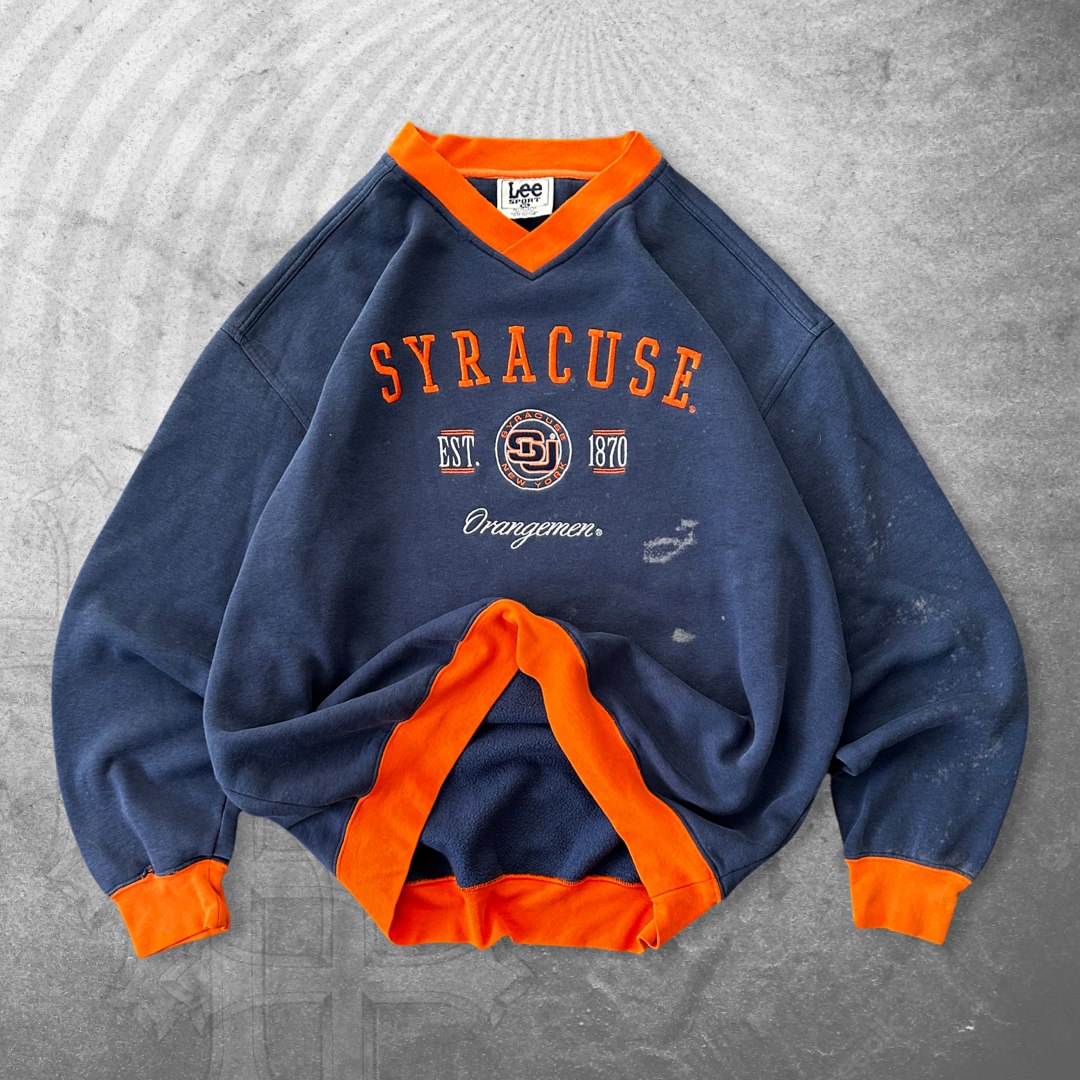 Distressed Navy Syracuse Sweatshirt 1990s (XL)