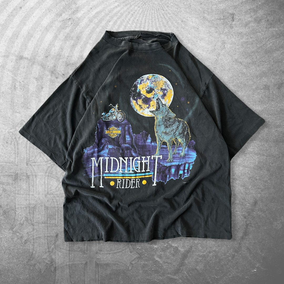 Faded Black Harley Midnight Rider Shirt 1990s (L)