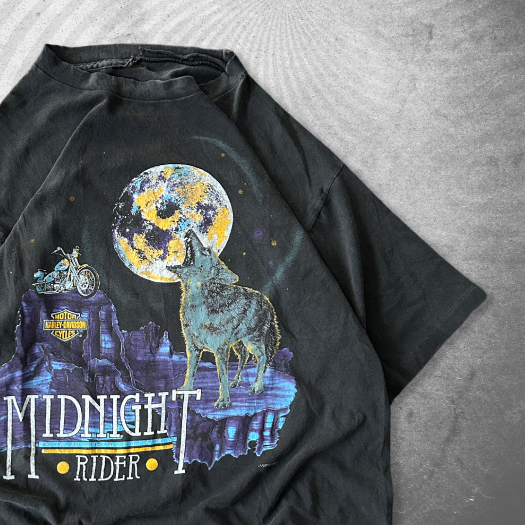 Faded Black Harley Midnight Rider Shirt 1990s (L)