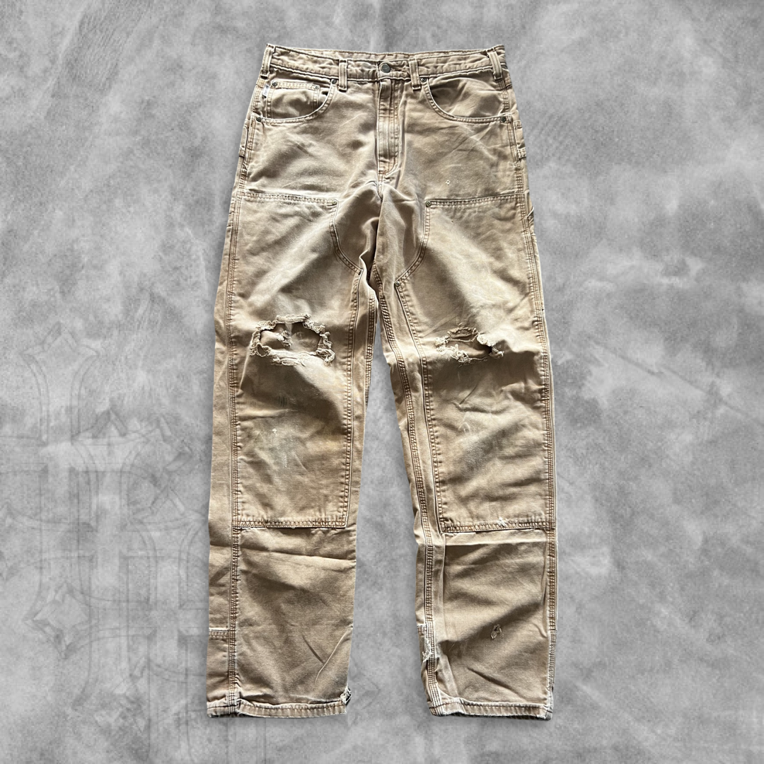 Faded Distressed Brown Carhartt Double Knee Pants 1990s (34x34)