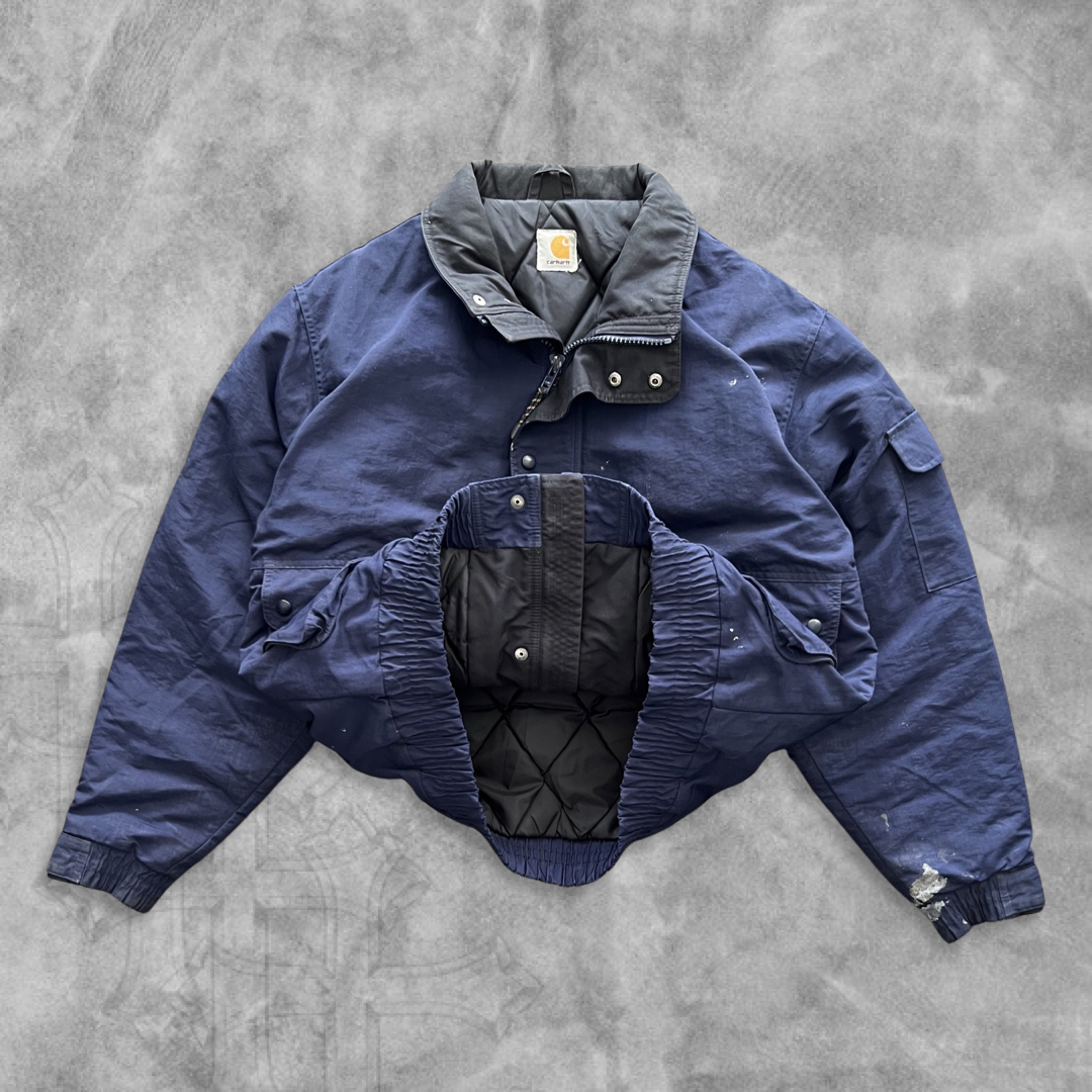 Navy Blue Distressed Carhartt Puffer Coat 1990s (L)