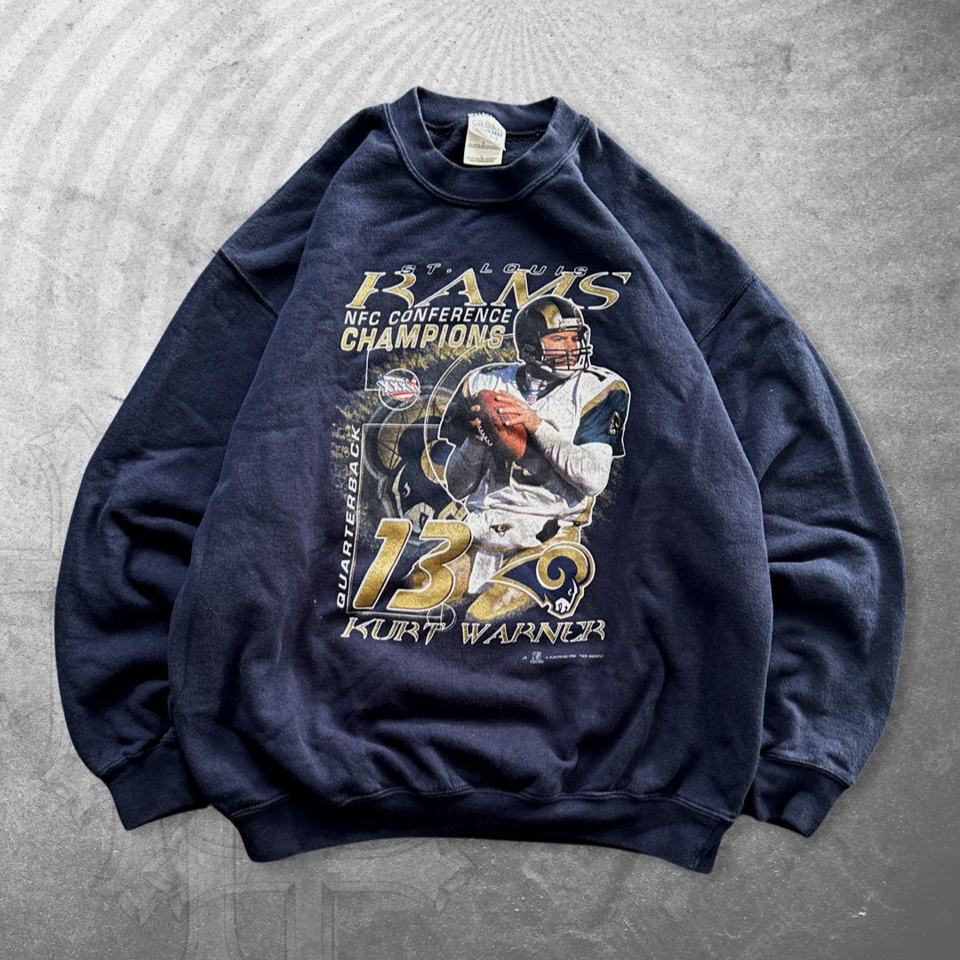 Navy Kurt Warner Rams Sweatshirt 2002 (M)
