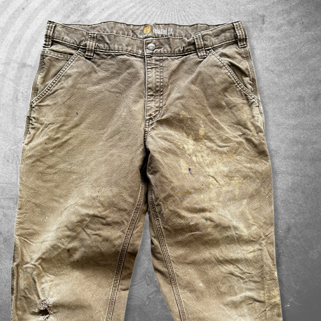 Distressed Light Brown Carhartt Carpenter Pants 2000s (36x30)