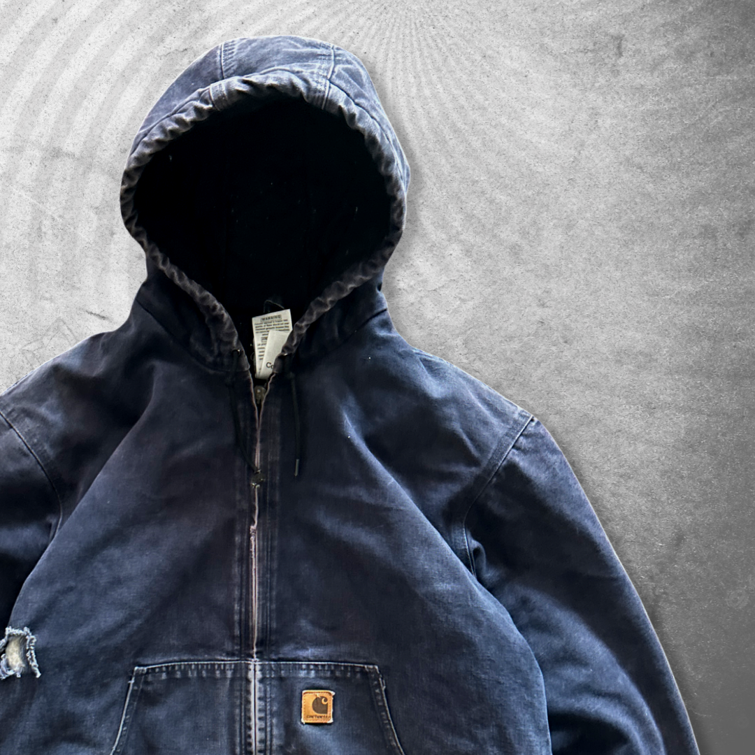 Faded Distressed Navy Blue Carhartt Hooded Jacket 1990s (XL)