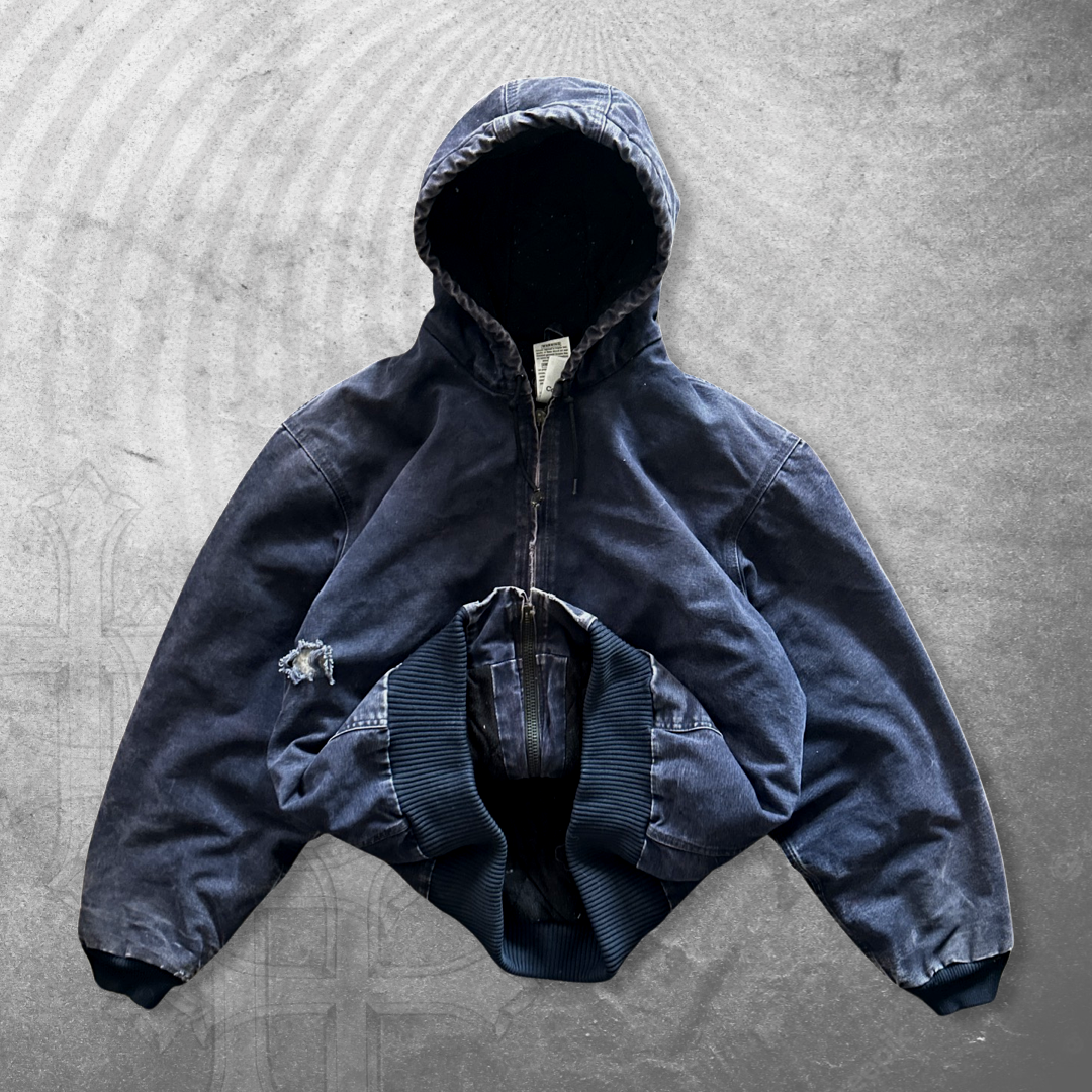 Faded Distressed Navy Blue Carhartt Hooded Jacket 1990s (XL)