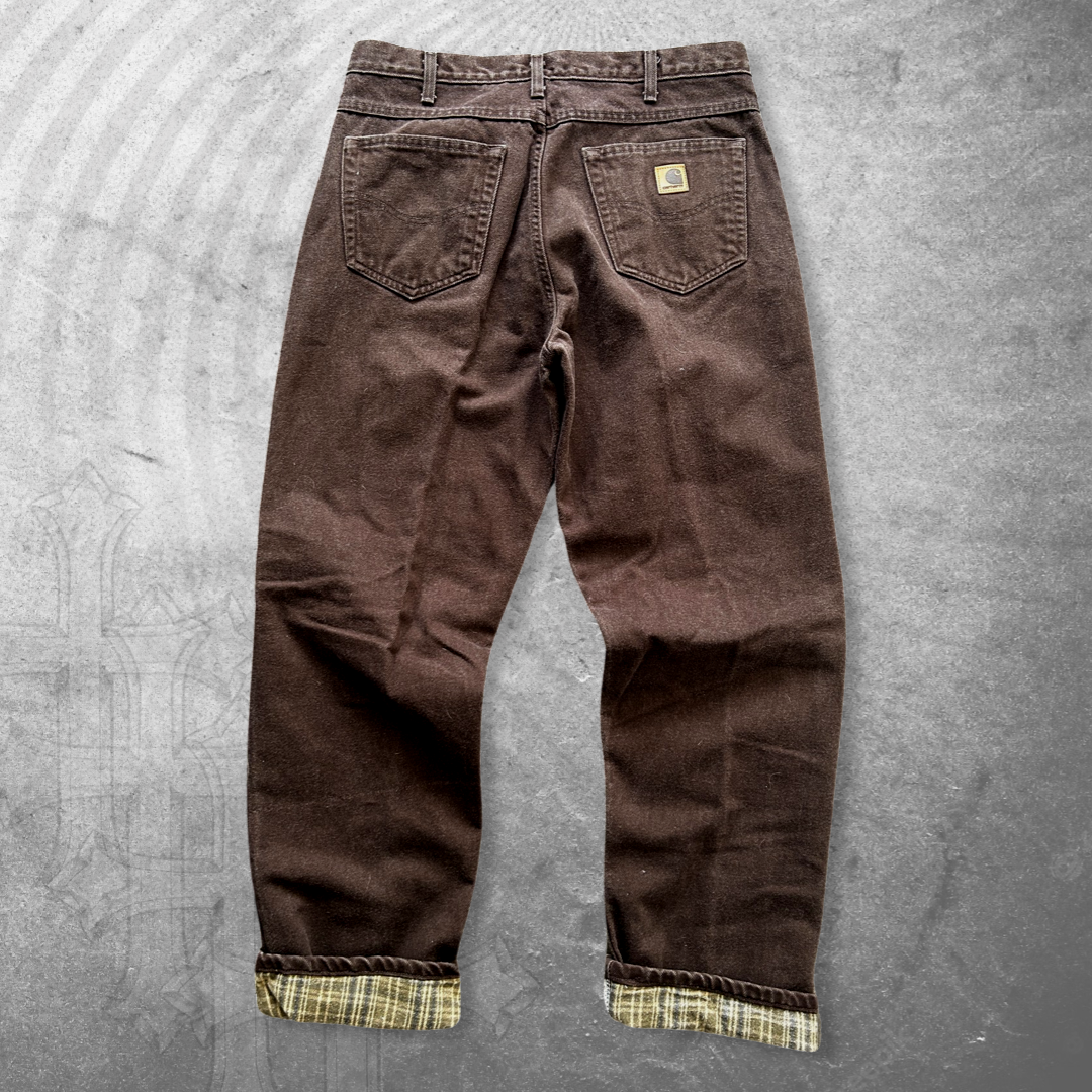 Mocha Brown Carhartt Flannel Lined Pants 1990s (34x32)