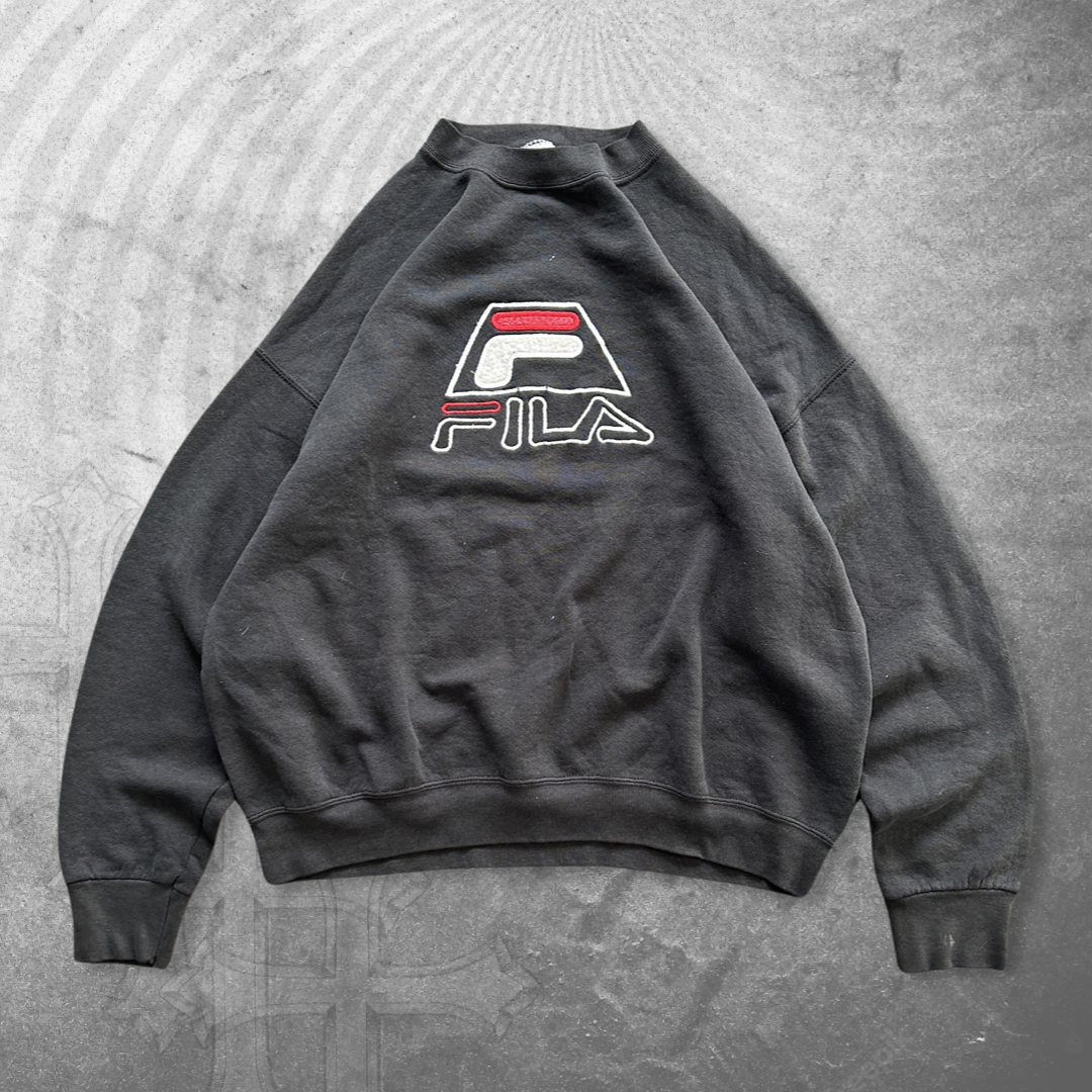 Faded Black Fila Sweatshirt 1990s (M/L)