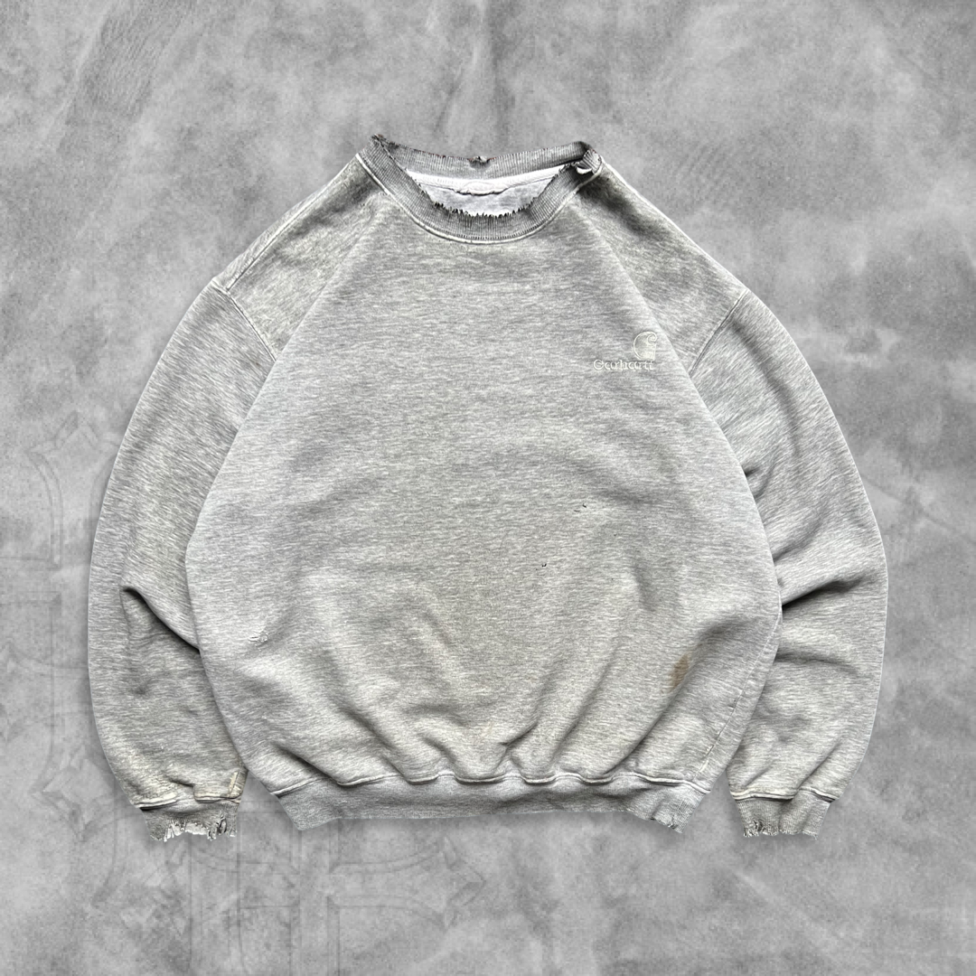 Faded Distressed Grey Tonal Carhartt Sweatshirt 1990s (L)