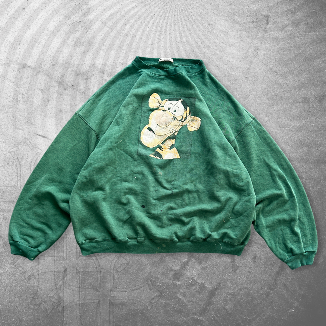 Boxy Faded Distressed Disney Tigger Sweatshirt 1990s (XL)