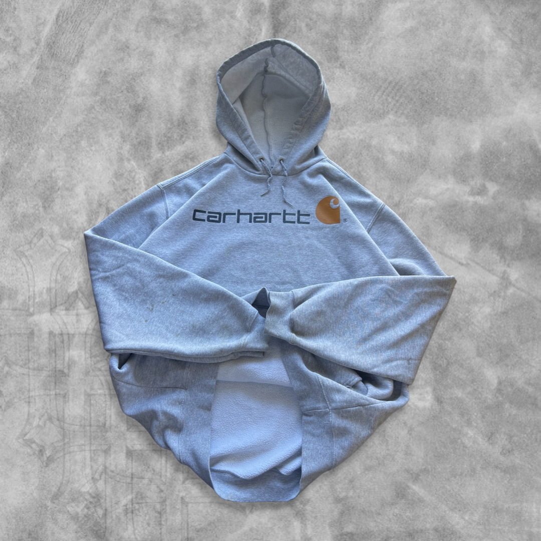 Grey Distressed Carhartt Hoodie 2000s (XL)