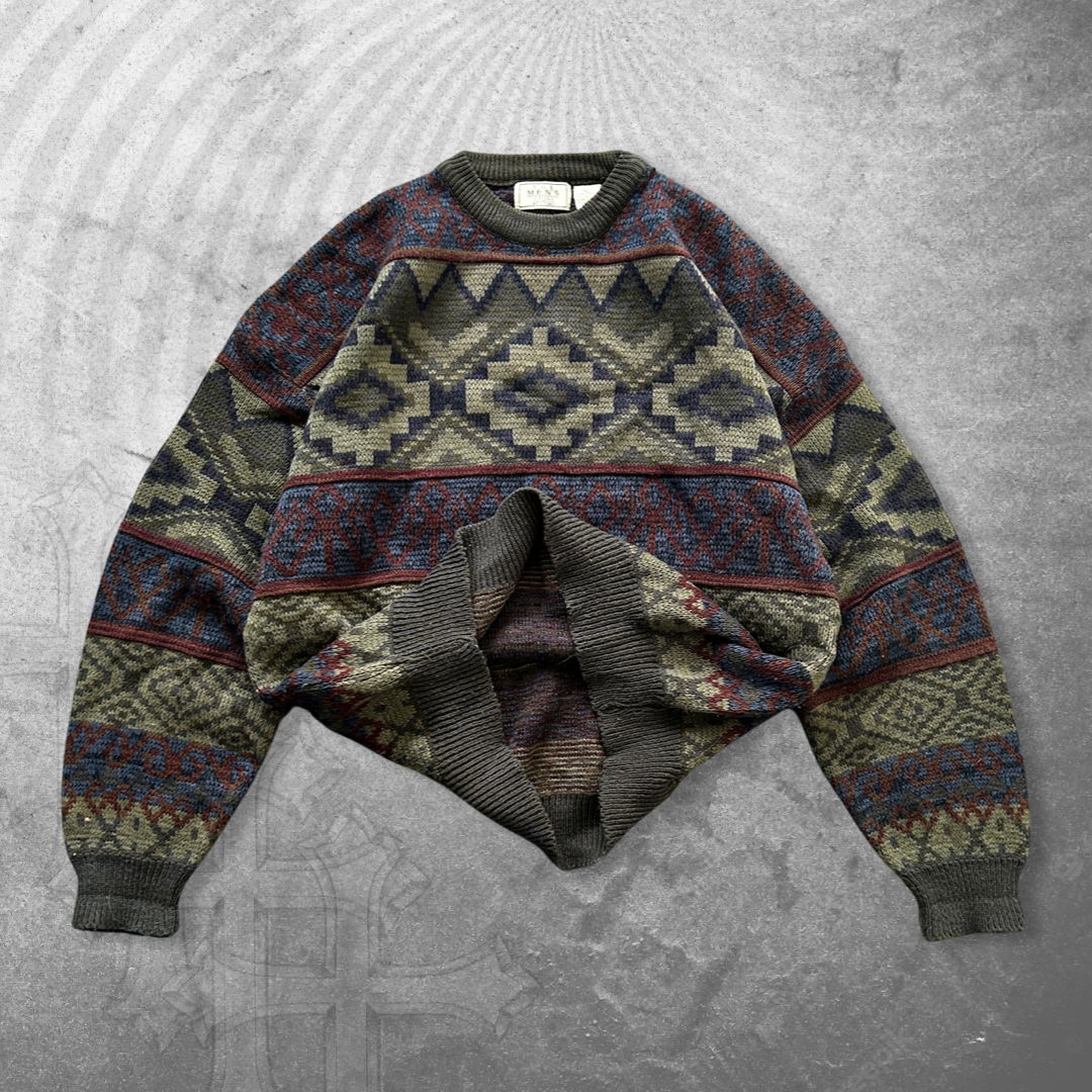 Earth Tone Aztec Pattern Sweater 1990s (XL)