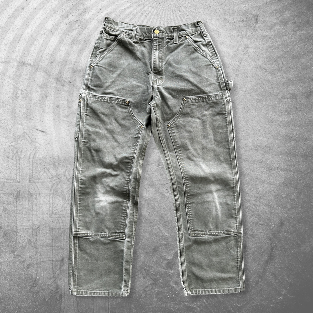 Faded Sage Green Carhartt Double Knee Pants 1990s (31x30)