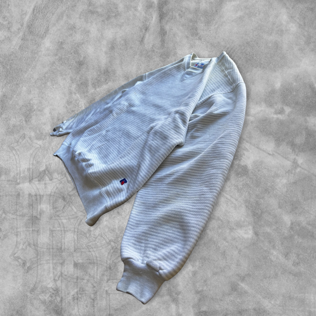 Bone White Striped Russell Sweatshirt 1990s (XL)