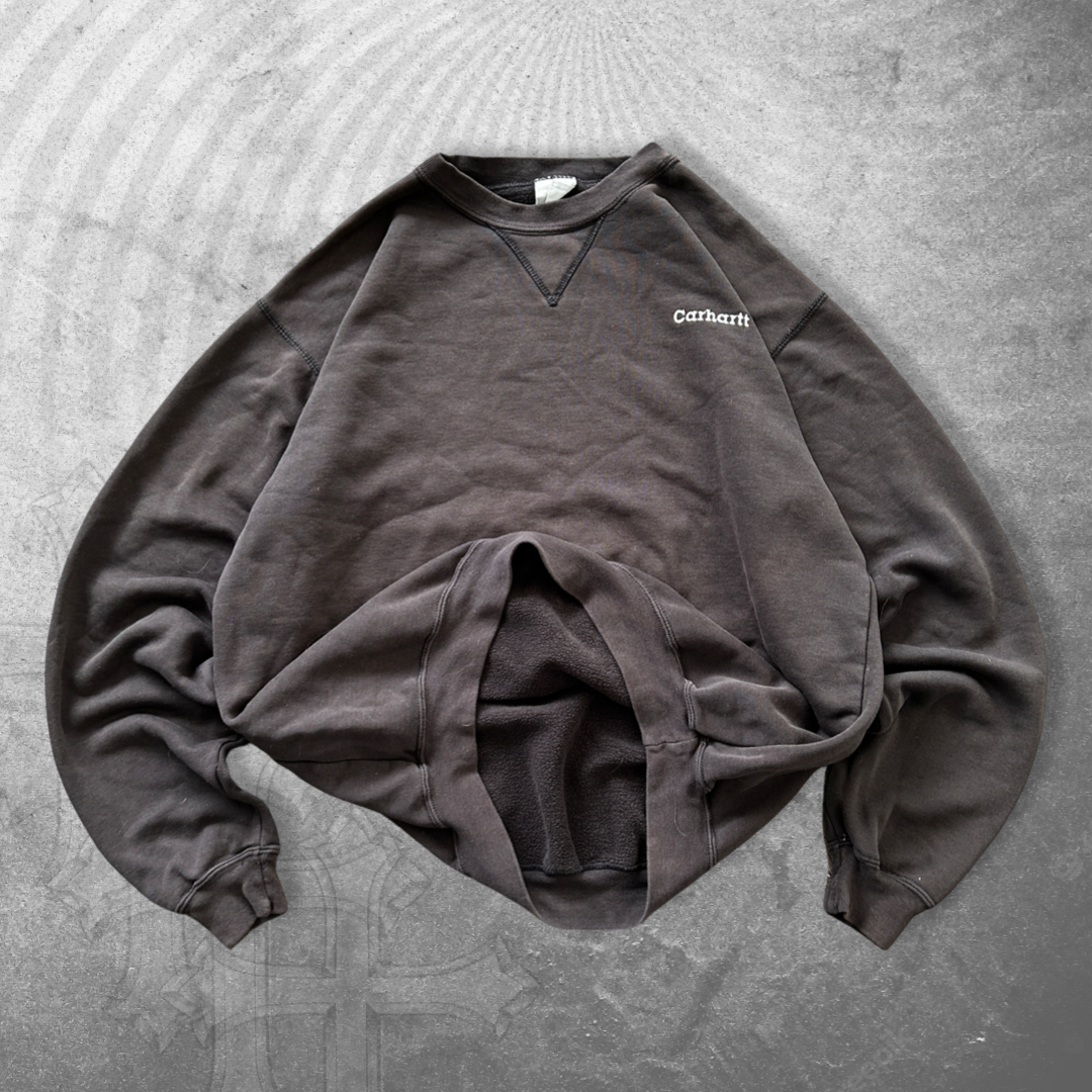 Distressed Black Carhartt Sweatshirt 1990s (L)