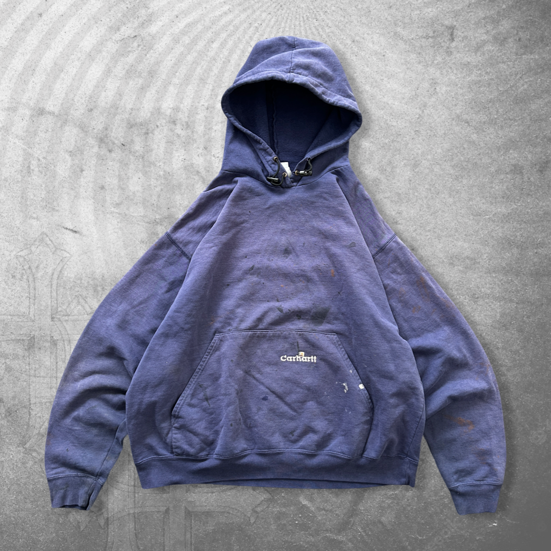 Faded Distressed Blue Carhartt Hoodie 1990s (XL)