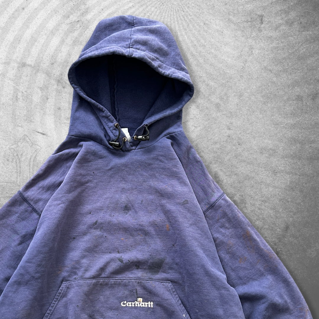 Faded Distressed Blue Carhartt Hoodie 1990s (XL)