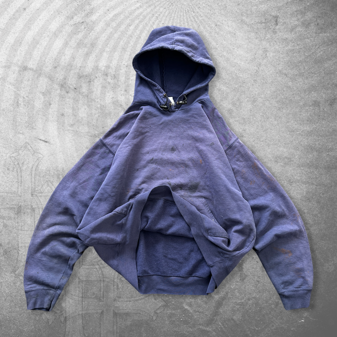 Faded Distressed Blue Carhartt Hoodie 1990s (XL)